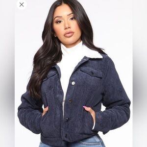 Fashion Nova Dark Blue Corduroy Jacket